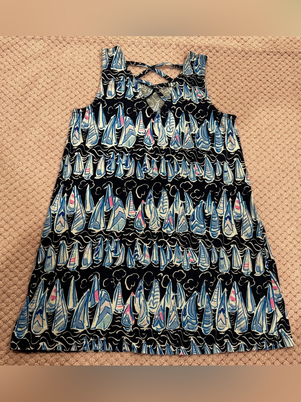 S(4/5), Lilly Pulitzer Navy Sailboat Print Tank Dress with Blue & White Accents